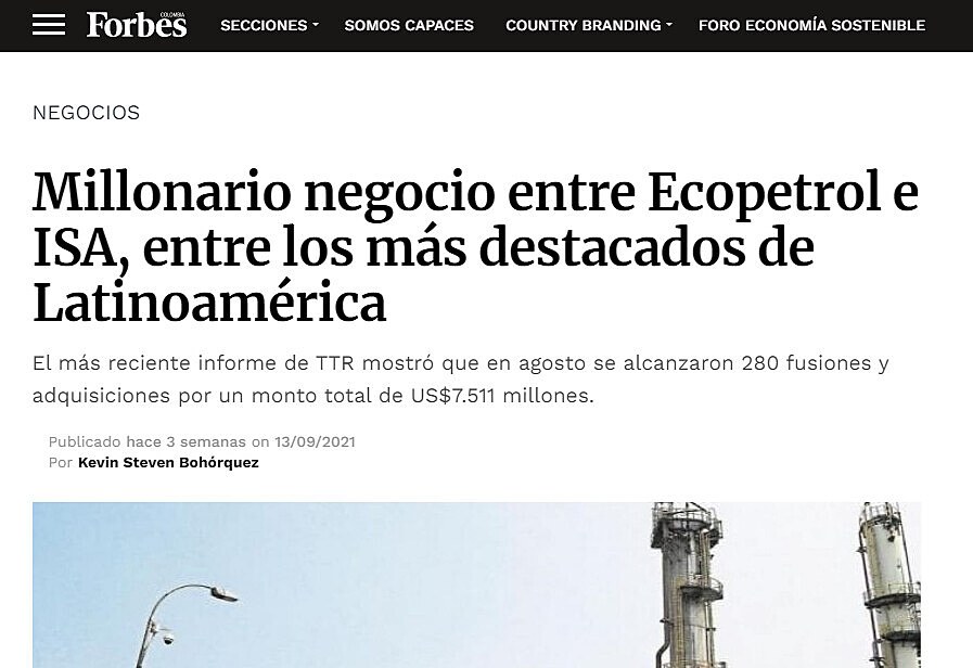 Millonario negocio entre Ecopetrol e ISA, entre los ms destacados de Latinoamrica
